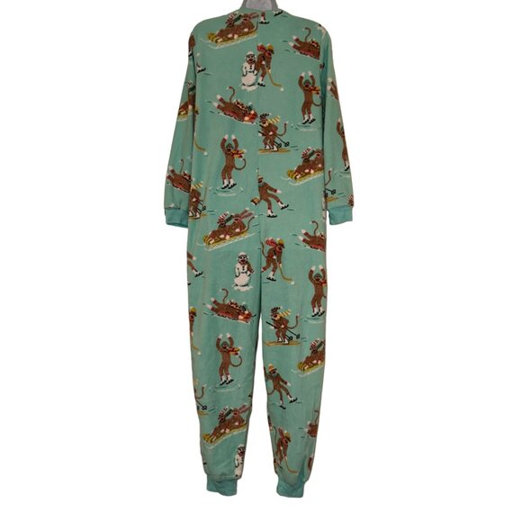 NWT Nick & Nora Pajamas Womens M Monkey Soft Fleece Unionsuit One Piece Green - Picture 7 of 11